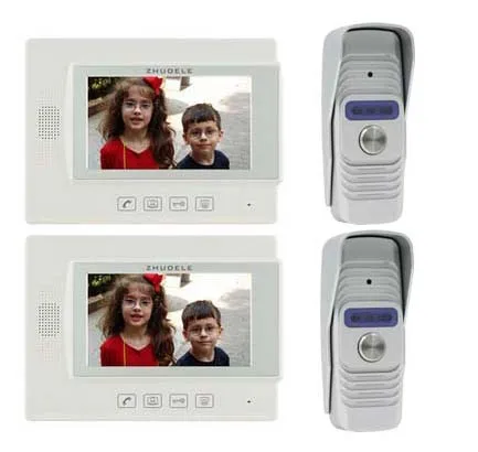 

ZHUDELE Home Security Intercom Audio Doorbell for 2 Doors 7" Video Door Phone Doorbell 700TVL IR Camera w/t Waterproof Cover 2V2