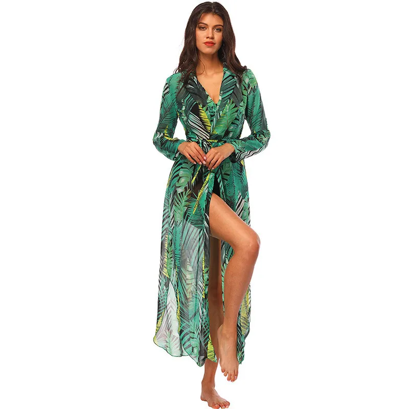 

Autumn Casual Fashion Print High-waist Pullover Vestidos Full Sleeve V-Neck Sexy Loose High Quality Woman Ankle-Length Dresses