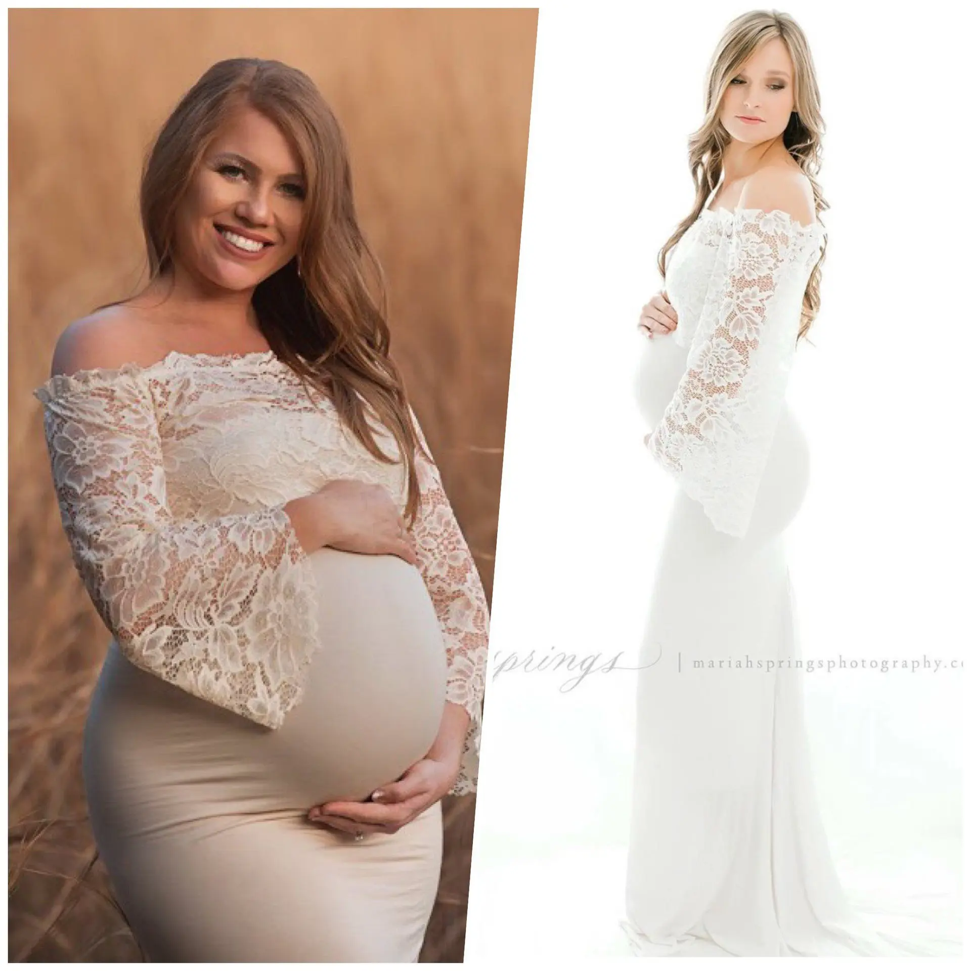 

INS Popular Style Women Dress Mercerized Cotton Sexy Lace See-through Large Size Soft Pregnant Women Floor Length Maternity