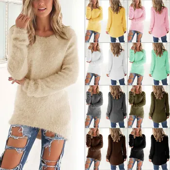 

Hot Spring Autumn Sweater Women Loose Long Sleeve Solid Warm Pullovers Tops HD88