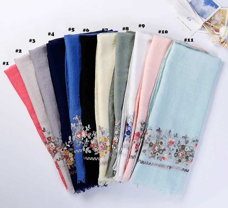 Women Floral Embroidery Scarf Women Cotton Fringe Scarf 11Colors Wholesale 10pcs/lotin Women's