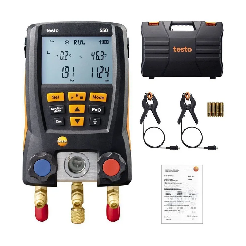 

Testo 550 Refrigeration Digital Manifold Kit with 2pcs Clamp Probes 0563 1550 Electronic Refrigerant Meter Set