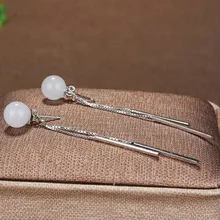 Real 925 Sterling Silver Drop Earrings Ear Pin Natural Round Jade Handmade Fine Jewelry For Women Wedding Earrings lotus fun real 925 sterling silver natural original handmade fine jewelry love afternoon dating drop earrings for women brincos