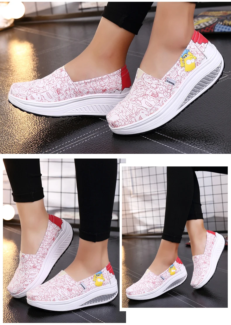 Women's flat shoes round head cartoon canvas shoes autumn casual non-slip thick bottom ladies boat shoes YIDALILAOYECHE