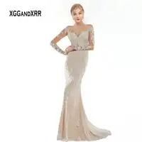 หรูหราแขนยาวชุดแต่งงาน 2019 Mermaid ชุดเจ้าสาว O คอลูกไม้ Applique ไข่มุกประดับด้วยลูกปัดกวาดรถไฟสีขาวชุดเจ้าสาว