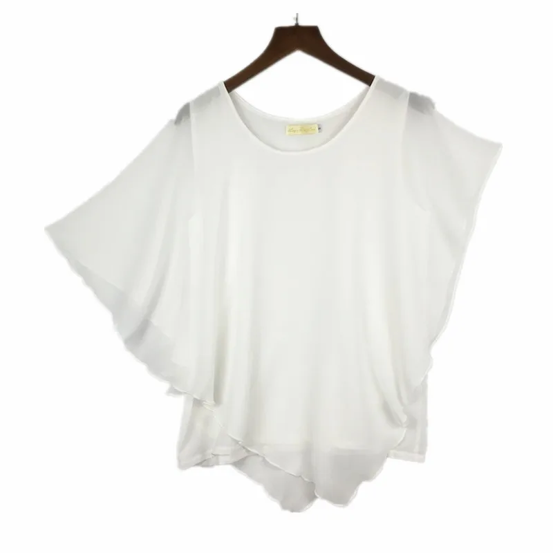 16 цветов плюс размер S-5XL 6XL женские шифоновые Блузы шифоновые рубашки blusas, топы с рукавами летучая мышь, Рубашки женские Асимметричные рубашки - Цвет: Белый