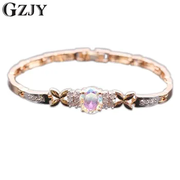 

GZJY Simple Trendy Bracelet Champagne Gold Color Colorful AAA Zirconia Bracelet Bangles For Women pulseira feminina bijoux