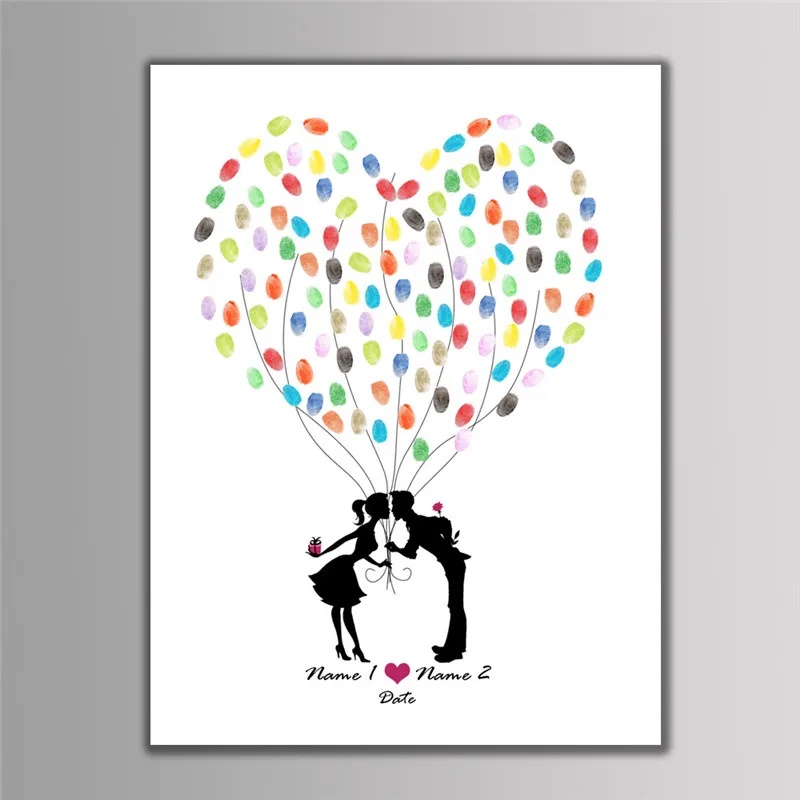 

DIY Mariage Fingerprint Canvas Painting Bride Long Veil With Groom Hand to Hand Signature Tree Wedding Guest Book