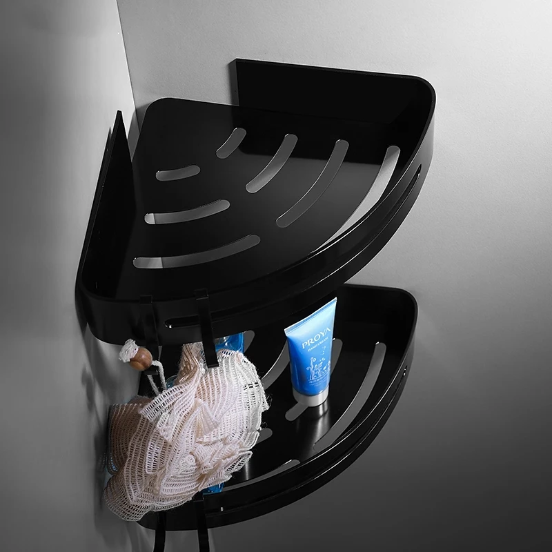 Preise Raum Aluminium Bad Regal Schwarz Bad Zubehör Dusche Ecke Regal Shampoo Lagerung Rack Bad Korb Halter A08 625
