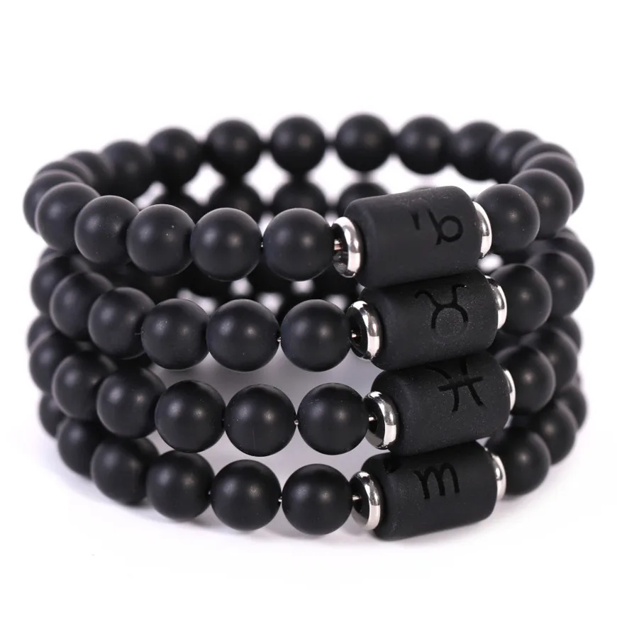 

DIEZI Yoga Jewelry 8mm Natural Black Stone 12 constellation Bracelet 2019 New Lucky Beads Strand Bracelet For Women Men Jewelry