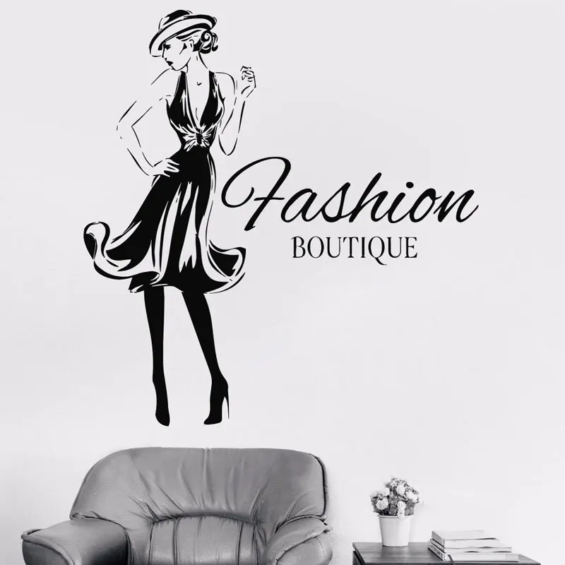 Модная женская дизайнерская виниловая наклейка, модная одежда для девочек, бутик, витрина, магазин, гостиная, наклейка на стену, Гил, в общежитии, наклейка FS14