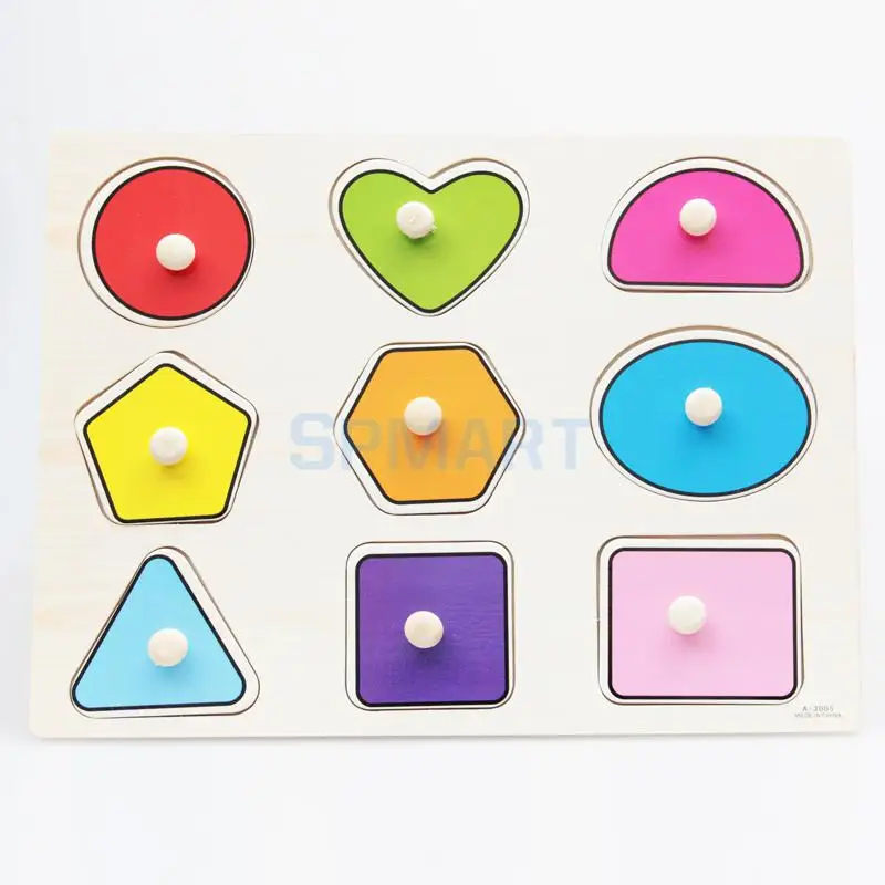 Wooden Geometric Figure Shaped Peg Puzzle Baby Toddler Preschool Kids