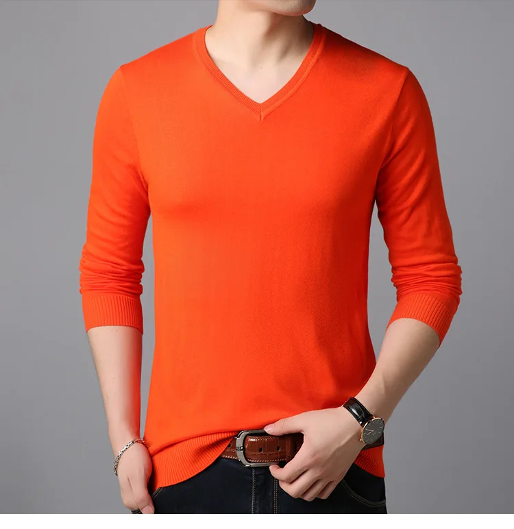 Много Цвета 2018 осень Для мужчин s Модные пуловеры v-образным вырезом Pure Повседневное вязанные рубашки Для мужчин жира тонкий свитер Марка