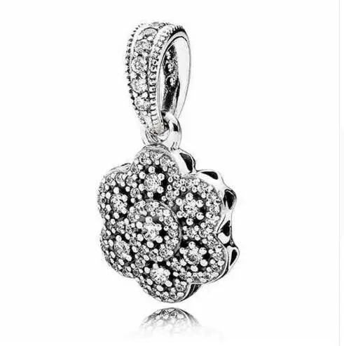 

New Fashion 925 Sterling Silver Sparkling Flower Dangle Charm Bead Fit Original Pandora Bracelet Pendant Authentic Women Jewelry