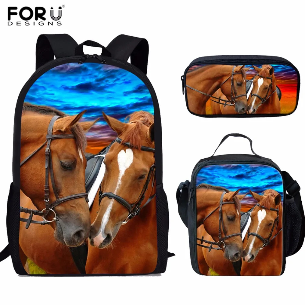 FORUDESIGNS Crazy Horse печати школьные сумки для мальчиков девочек-подростков ранец школьный рюкзак опрятный Студенты книга сумки Mochila