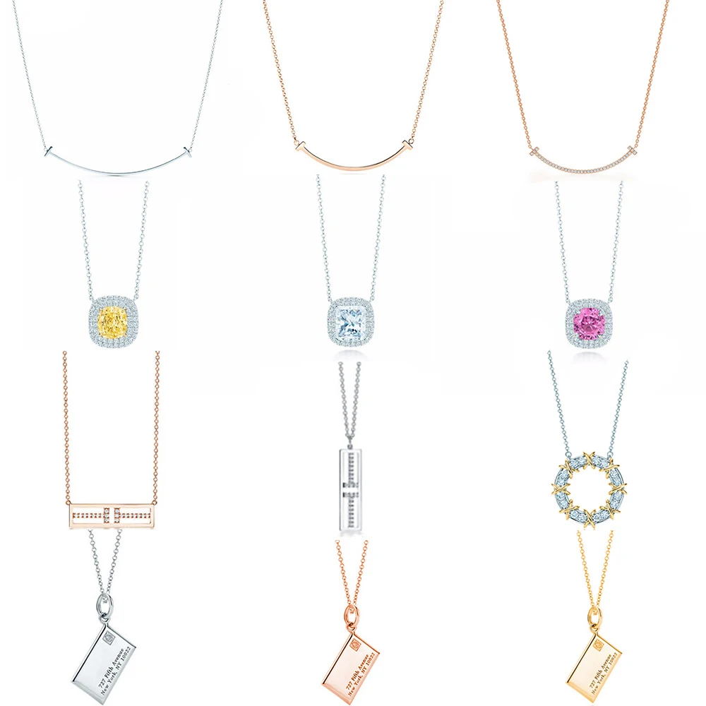 

Fanier 100% 925 Sterling Silver 1:1 Glamour Geometric Women Zircon Clavicle Smile Face Authentic And Original Face