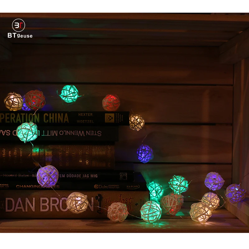 BTgeuse Rattan Ball String Lights Globe Fairy Light Battery Powered 20 LED Indoor Outdoor Colorful Light for Party Weeding Room BTgeuse Rattan Ball String Lights Globe Fairy Light Battery Powered 20 LED Indoor Outdoor Colorful Light for Party Weeding Room
