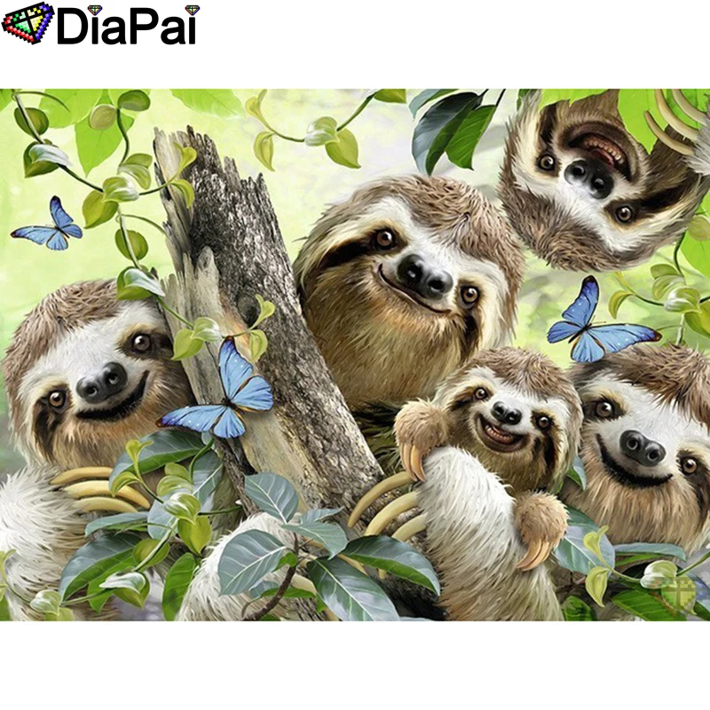 

DIAPAI Diamond Painting Cross Stitch Pattern 5D Diamond Embroidery "Animal sloth family" Home Decor DIY diamond Art A26503