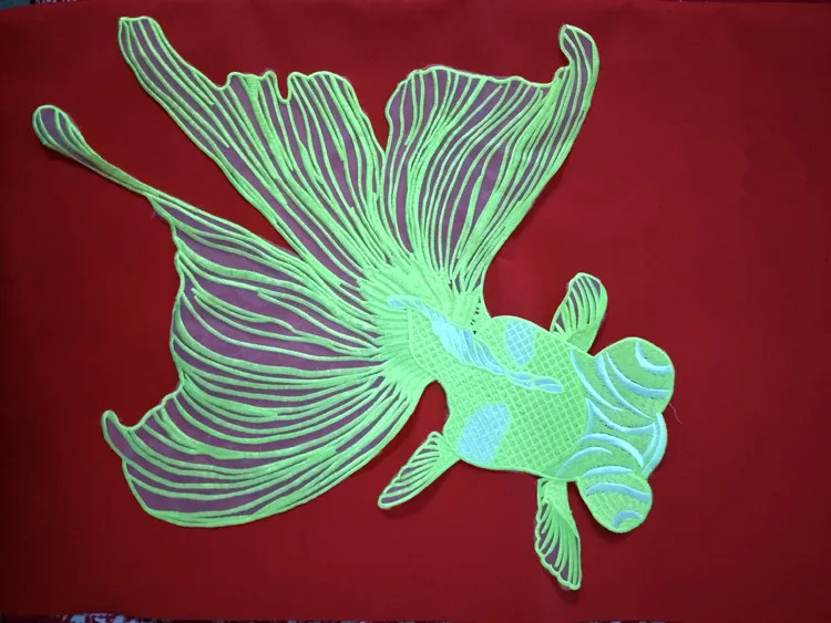Большая флуоресцентная зеленая вышитая нашивка "Золотая рыбка" шифон красная Золотая рыбка аппликация патч для одежды