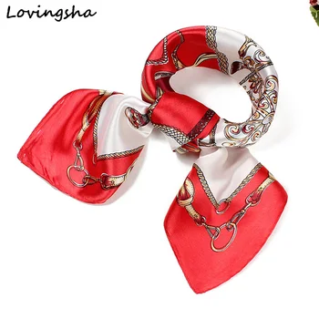 

LOVINGSHA 60*60cm Ladies Europe Style Design Silk Scarf Wraps Satin Big Square Scarf Printed Women Imitated Silk Scarf SC008