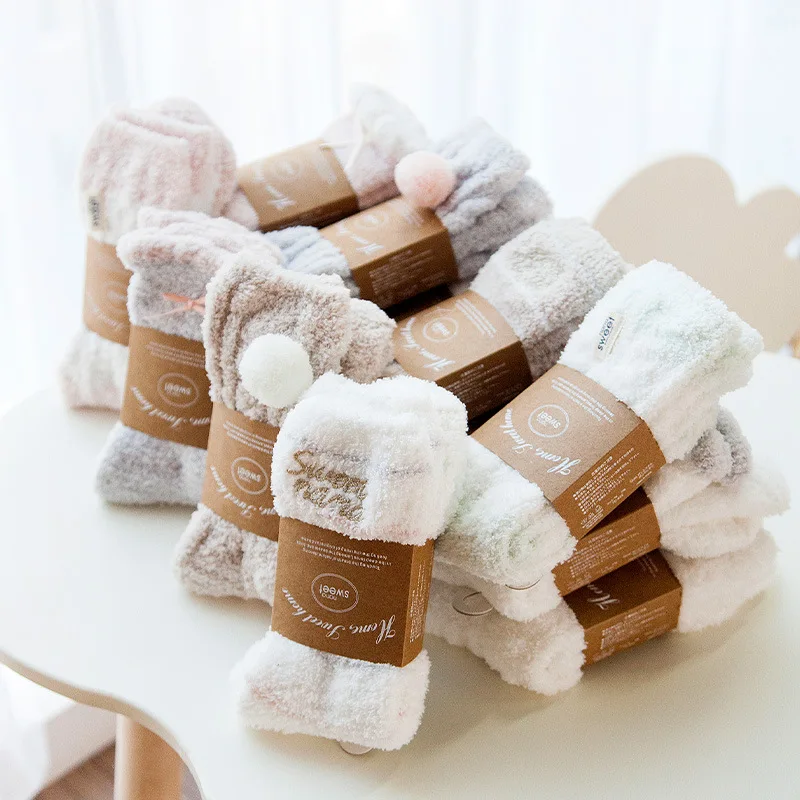 

New 3 Pairs / Bag High Quality Sale Thick Coral Fleece socks Warm Socks Tube Socks Twist Home Socks Sleep Socks Floor