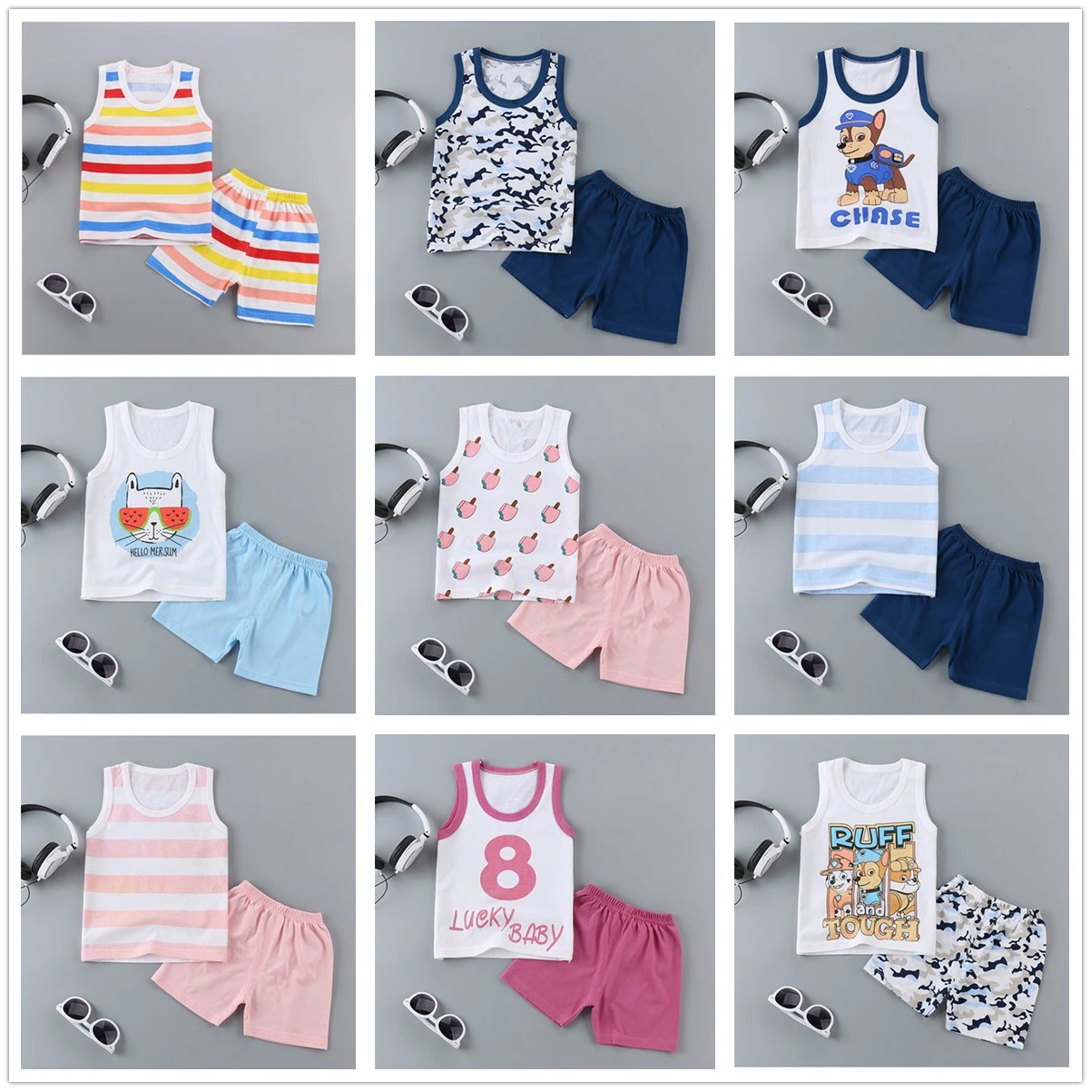

1-5Y Baby Boy Clothes Cotton Kids Girls Clothing Set Unisex Children Summer Sports Wear Toddler Playsuit Cartoon White Top Pants