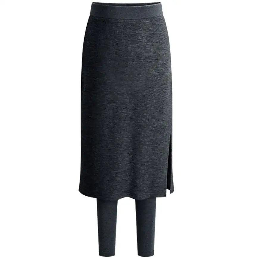 Теплые женские леггинсы, плюс размер, 6XL, Осень-зима, плотные штаны с флисом, бархатные, имитация двух частей, леггинсы, юбка, брюки - Цвет: dark gray