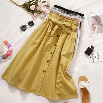 

Elegant Sweet Lace Up Single Breasted spring summer Skirt New Women's High Waist Pleated Solid Color Knee-Length Skirt 6 Colors