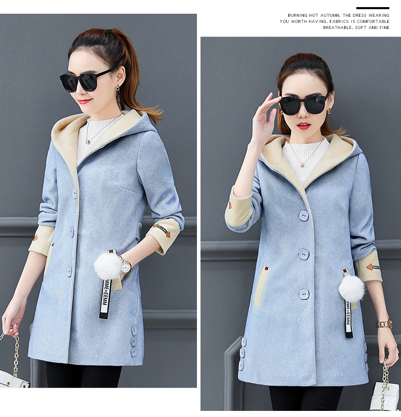 Женское пальто средней длины на осень, 2018 Новая Стильная осенне-зимняя одежда, Корейская версия