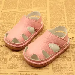 Летние розовые туфли из натуральной кожи с мягкой подошвой для маленьких девочек 0-1-2 лет