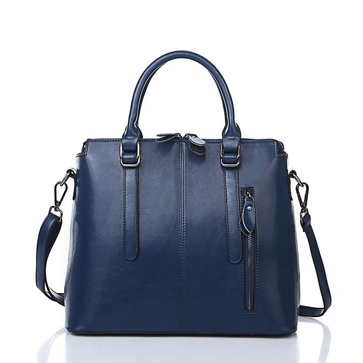 LUYO брендовый модный роскошный портфель из натуральной кожи с вощеным маслом, сумки на плечо с верхней ручкой для женщин, женские сумки, женская синяя сумка-тоут - Цвет: blue