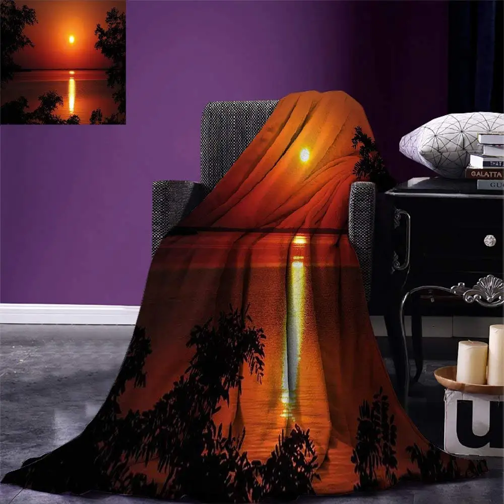 Nature Blanket Sunset Horizon Skyline Reflection on the Sea Rural Fresh Dramatic View Warm Microfiber Blankets for Beds | Дом и сад