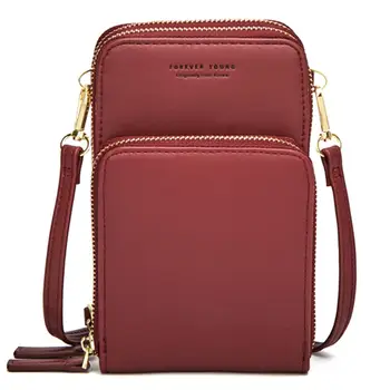 

Hot Fashion Women Solid Color Faux Leather Card Phone Holder Crossbody Shoulder Bag