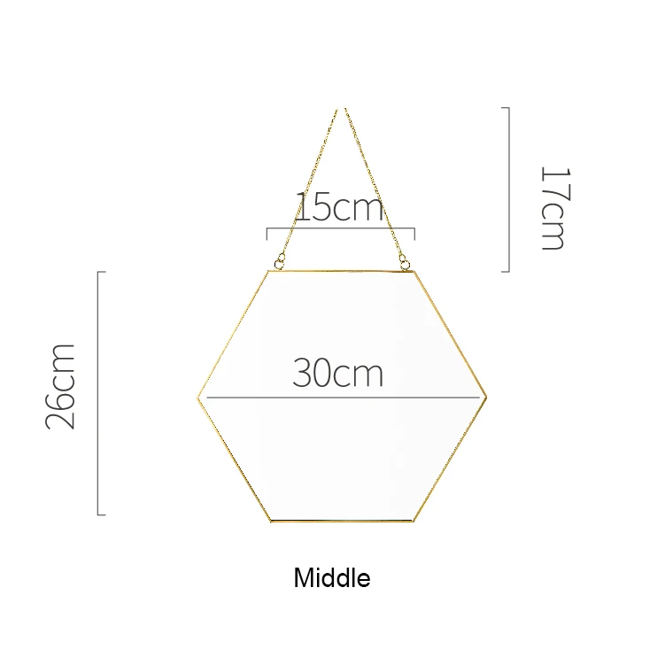 15,7" современное шестигранное декоративное настенное зеркало в металлической рамке для спальни, гостиной, ванной комнаты, домашнего декора - Цвет: Middle