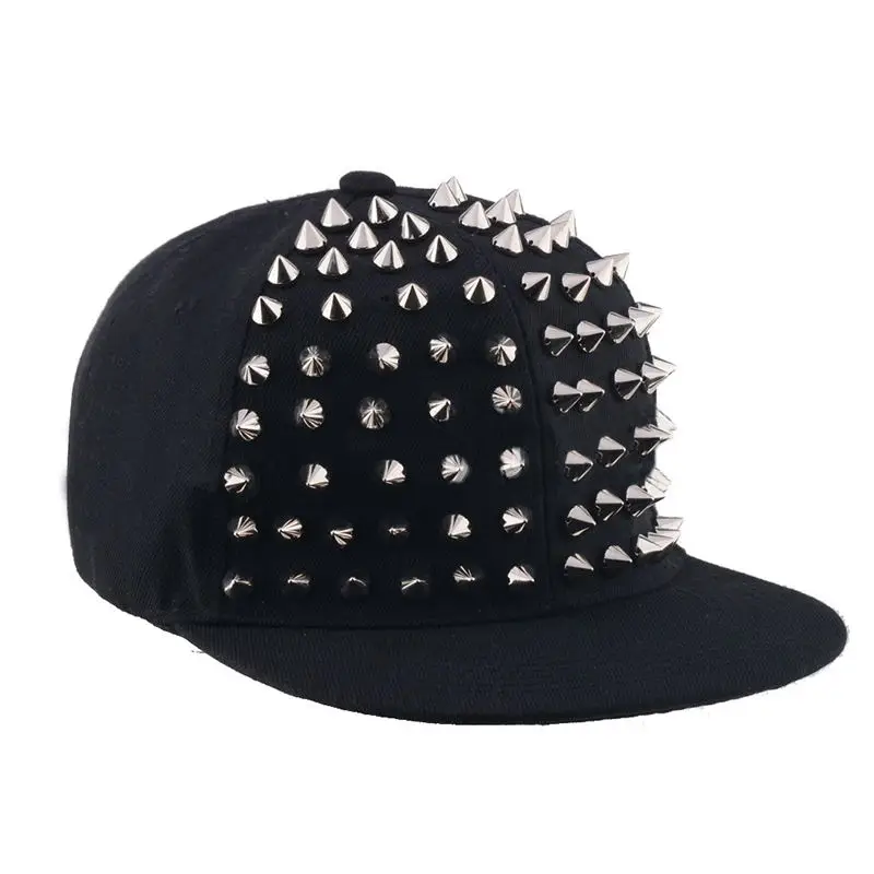 Мода в стиле панк-рок и хип-хоп бейсболка s Уличная танцевальная шляпа унисекс серебряная золотая заклепка, гвоздик, запонка бейсболка - Цвет: Silver