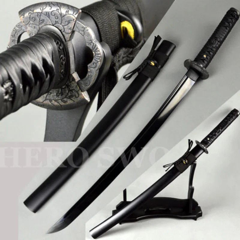 handmade Black T1095 steel Japanese Samurai Sword katana Full Tang Blade Sharp 