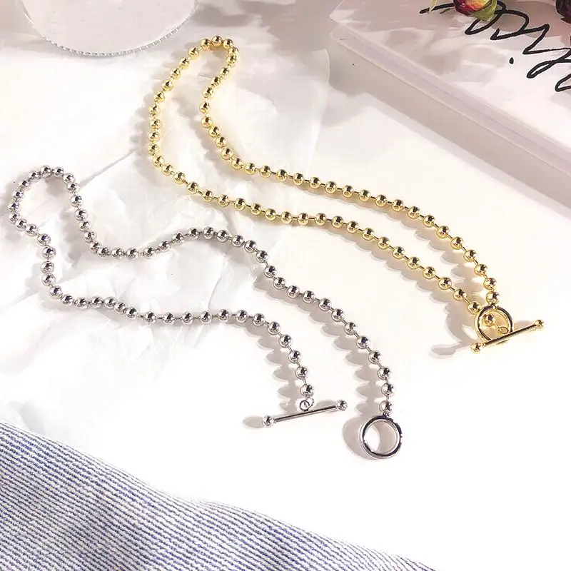 Индивидуальное женское ожерелье-чокер с металлическими бусинами, модные ювелирные изделия золотистого и серебристого цвета