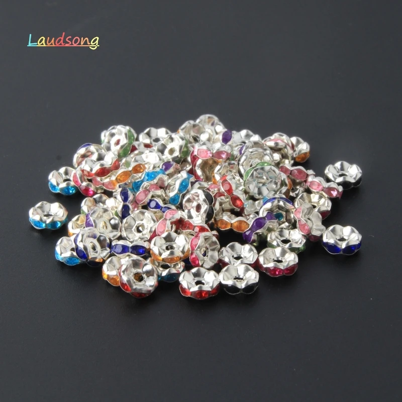 

100Pcs 8mm Mixed Color Crystal Rhinestone Rondelle wave Spacer Beads For Jewelry Making Bracelet Necklace DIY