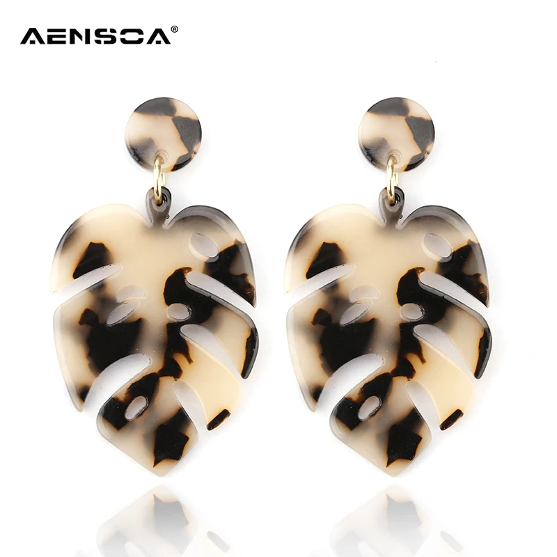 

AENSOA Simple Leaf Acrylic Earrings Leopard Dangle Earrings New Jewelry wholesale Statement For Women Girls Pendientes Hot Sale