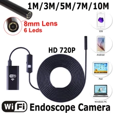USB эндоскопа с WI-FI Box HD 720 P Инспекции Змея камеры 6LED 8 мм объектив 2MP 1/3/ 5/7/10 м для Android IPhone Беспроводной эндоскопа