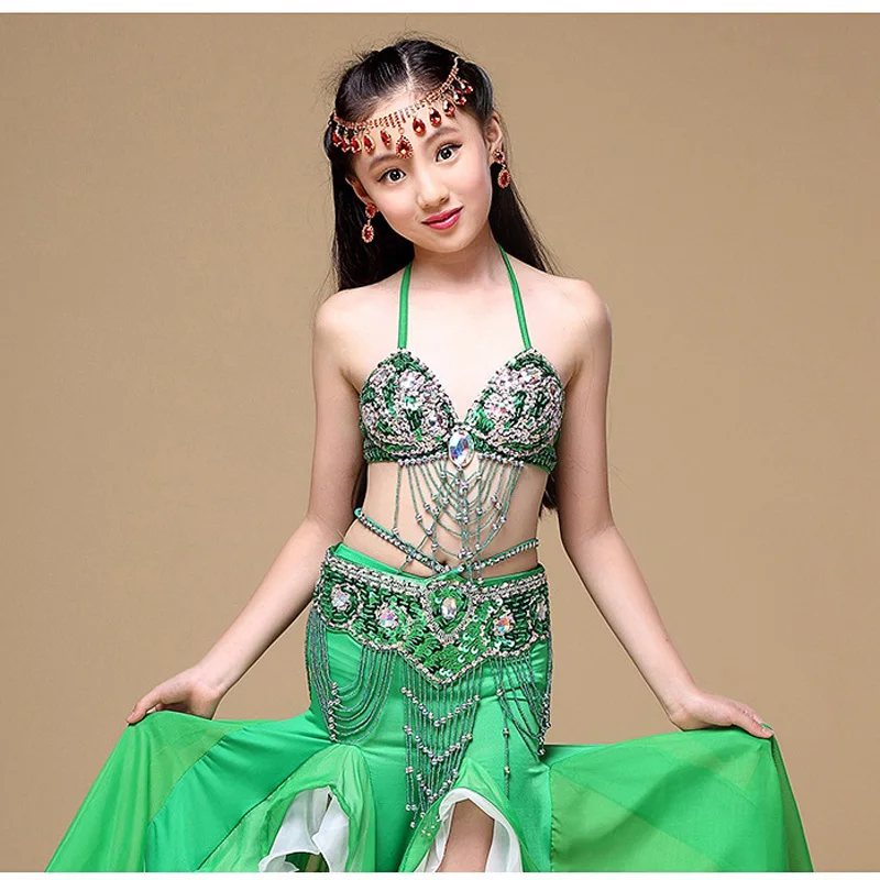 2017 Hot Selling Children Belly Dance Costumes 6 colors Kids' Girls Belly Dance Outfit Costume India Dance Clothes bra+belt+dress (1)