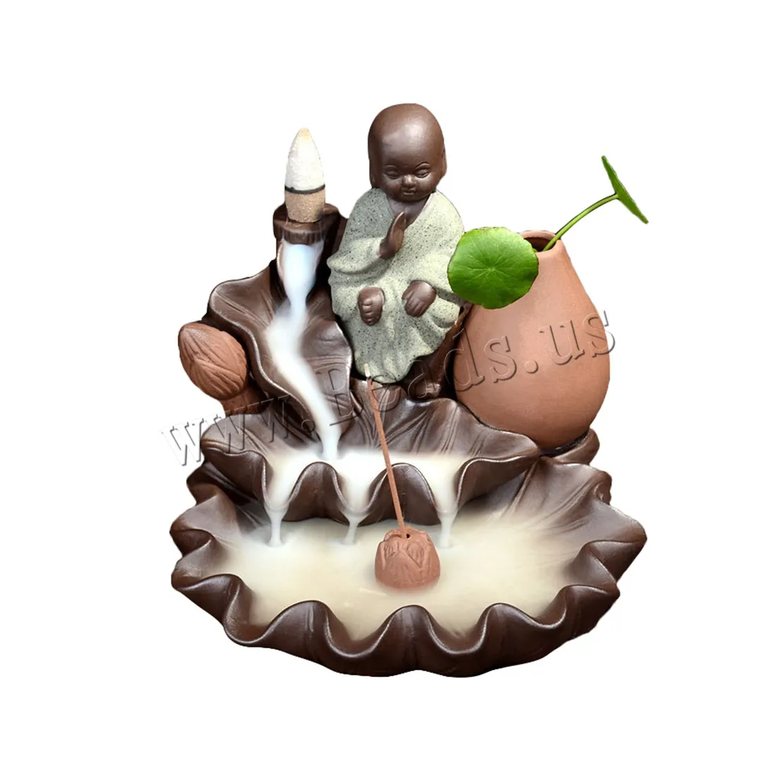 Backflow Incense Burner Little Monk Smoke Waterfall Incense Holder Lotus Flower Incense Censer Use In Home Office Teahouse
