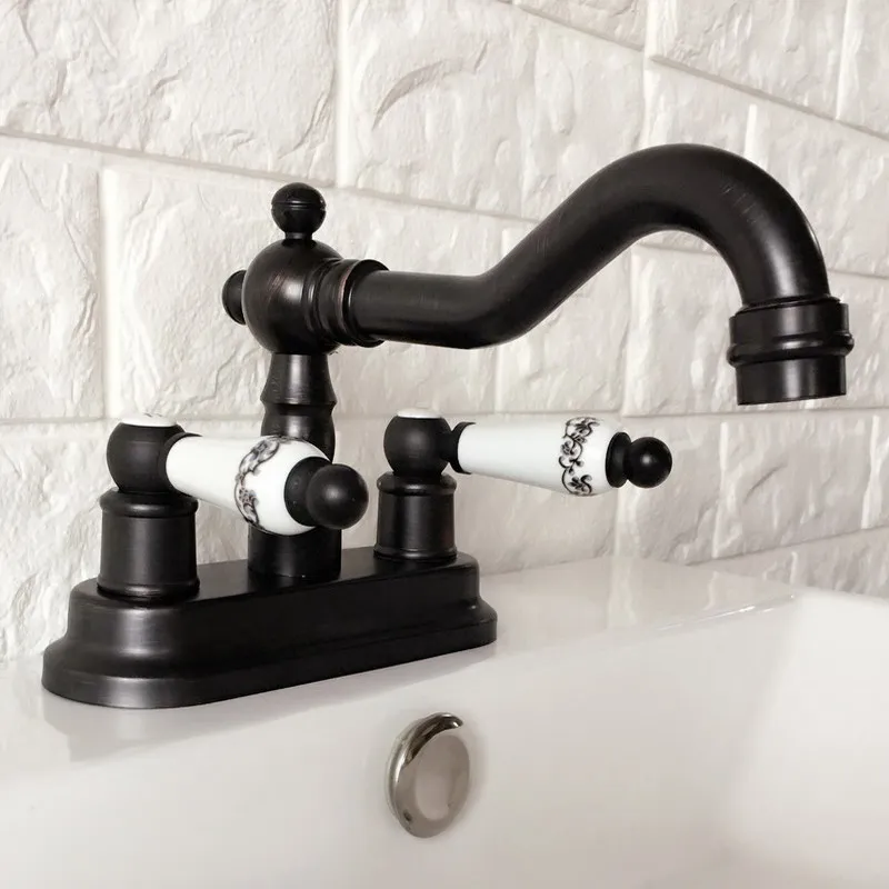 

Black Oil Rubbed 4" Centerset Brass Kitchen Bathroom Vessel Sink Two Holes Basin Swivel Faucet Dual Handles Water Tap ahg072