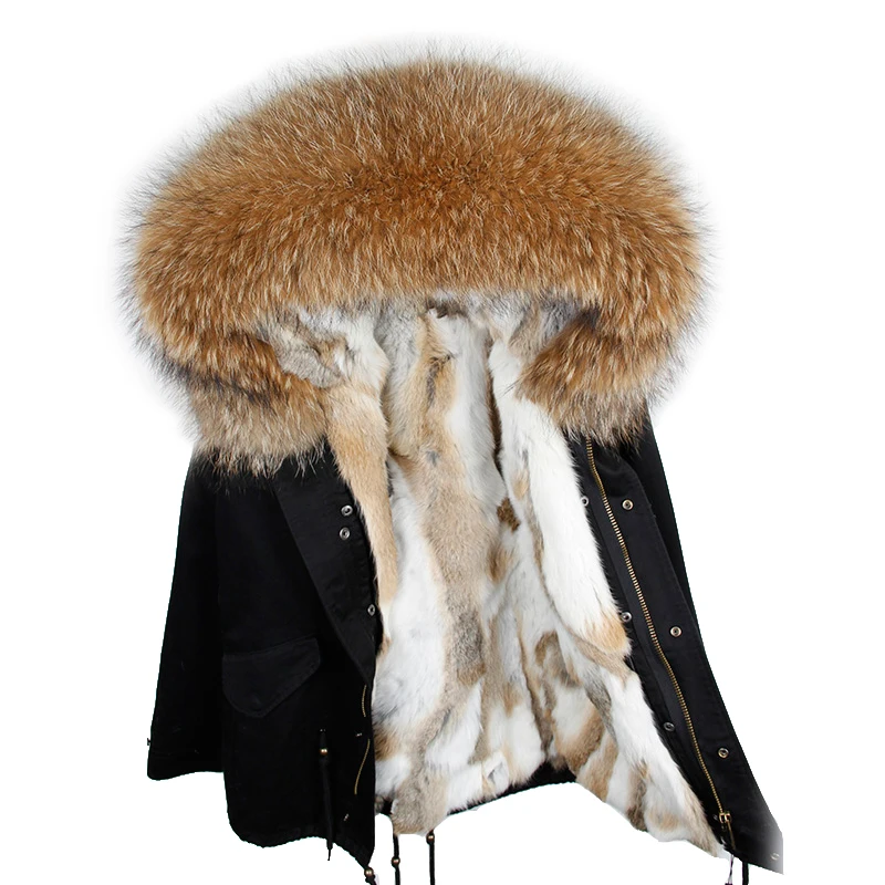 

2019 New Brand woman winter coat large raccoon fur collar hooded parkas outwear detachable rabbit fur lining winter jacket