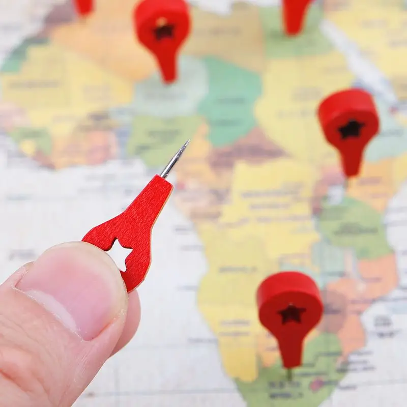 Push Pins 40 Pcs Red Wood Map Markers Thumbtack Pins For Photo Wall