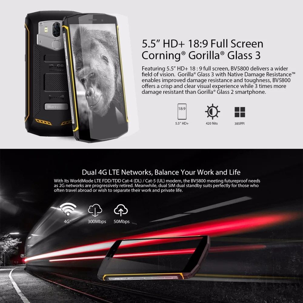 Смартфон Blackview BV5800 5 дюймовый экран 2 Гб ОЗУ 16 ПЗУ Android 8 1 MTK6739 четырехъядерный ГГц