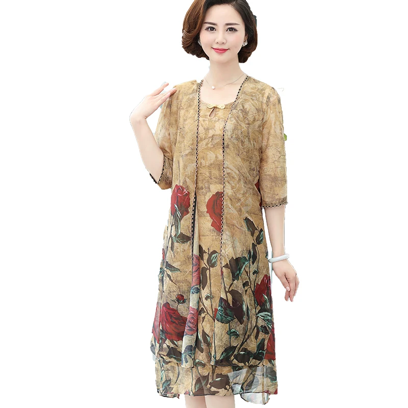 

Fashion Floral Print Chiffon Dress Women Summer Two Pieces Dresses O-neck Half Sleeve Party Dress Ladies Sundresses Robe Femme