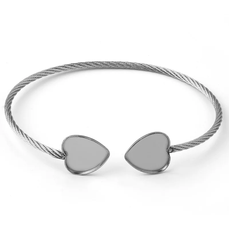 

Stainless Steel Open Cuff Bangle Super Flexible Wire Bracelet Bases Blanks with Double Bezel Resin Cabochon Findings DIY Women's