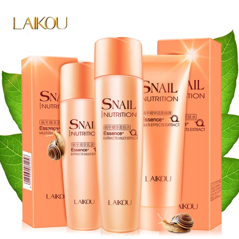 LAIKOU 3Pcs/lot Snail Face Skin Care Set Including Snail Essence Deep