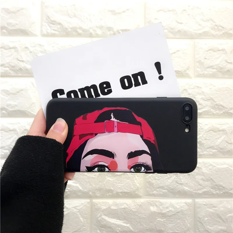 

Fashion Cool Hat Girl Phone Case For iphone 7 Case Lovely Cartoon For iphone X 6 6S 7 8 Plus 5 5s se Soft Back Cover Cases on